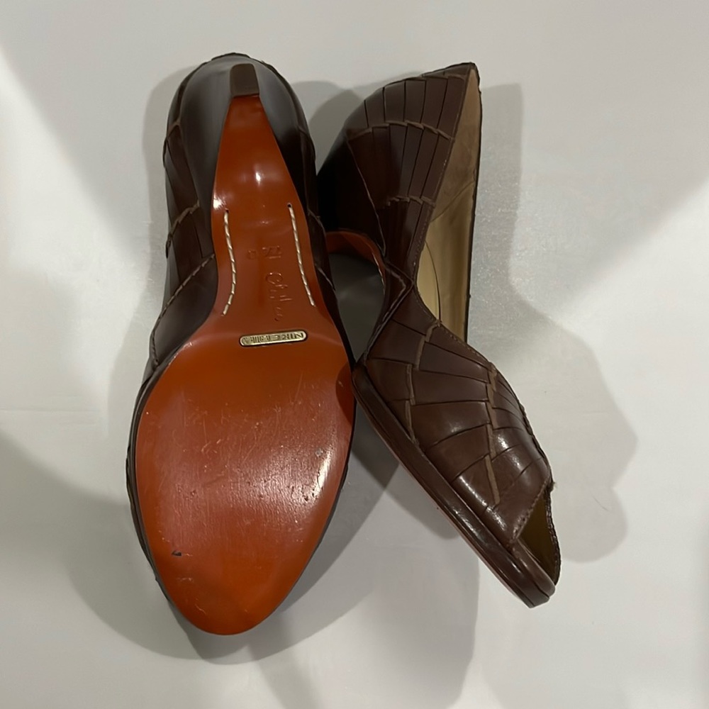SALE! Cole Haan Brown Women's 7.5B Peep Toe Nike Air Comfort Heels Light Wear - Picture 7 of 13